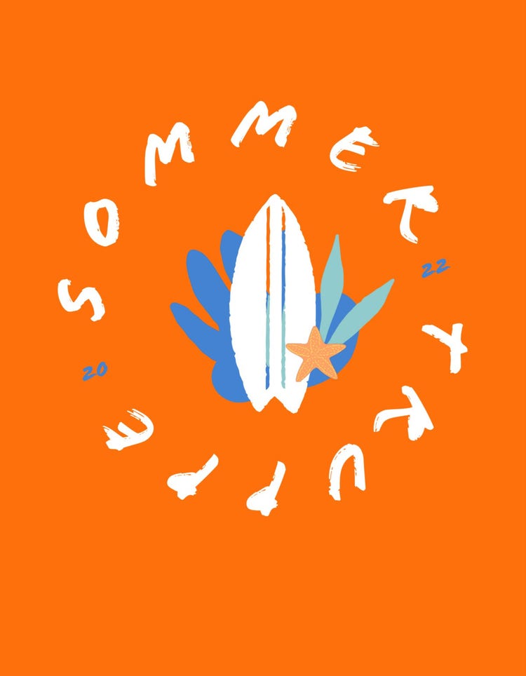 Orange and Blue Summer Surf Board T-Shirt Design
