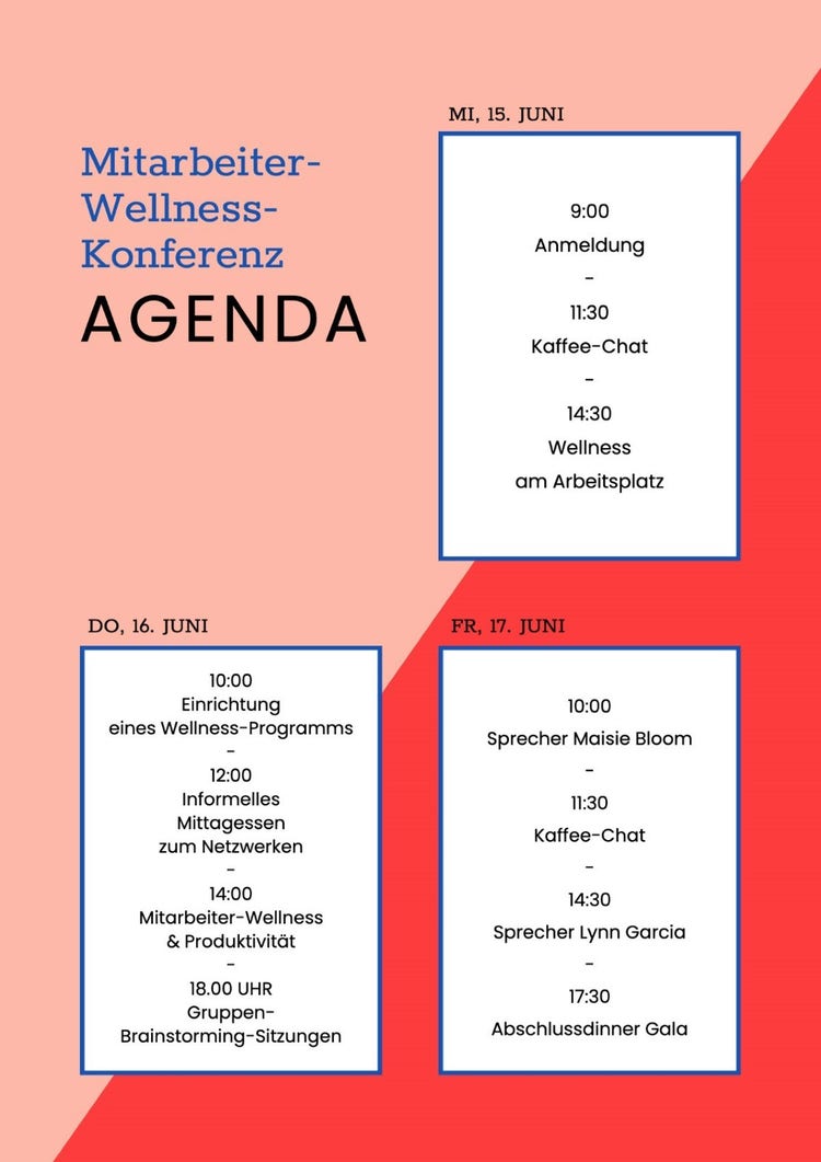Pink And Red Wellness Conference Agenda