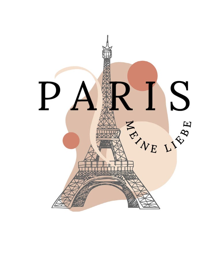 Brown and Beige Illustrated Eiffel Tower Paris T-shirt Design