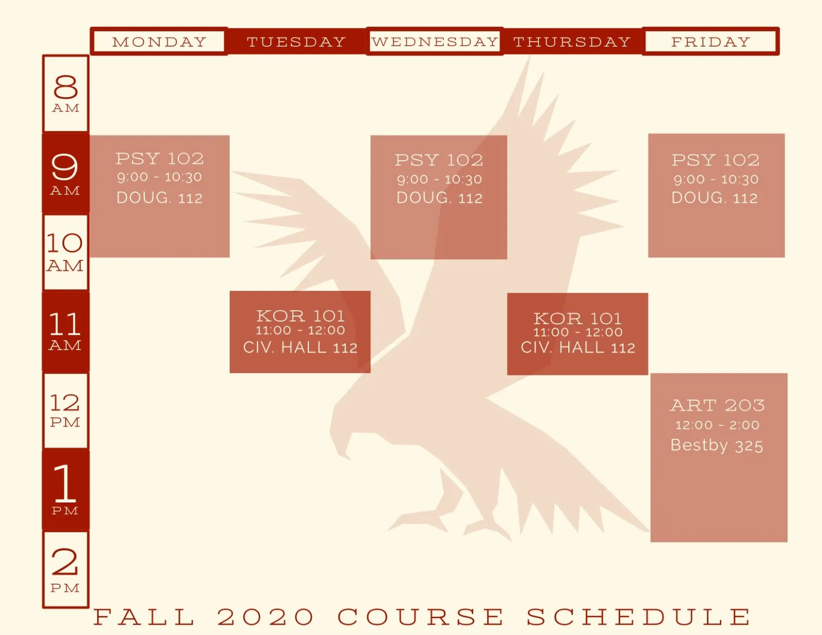 Red Emblem Collegiate Timetable 