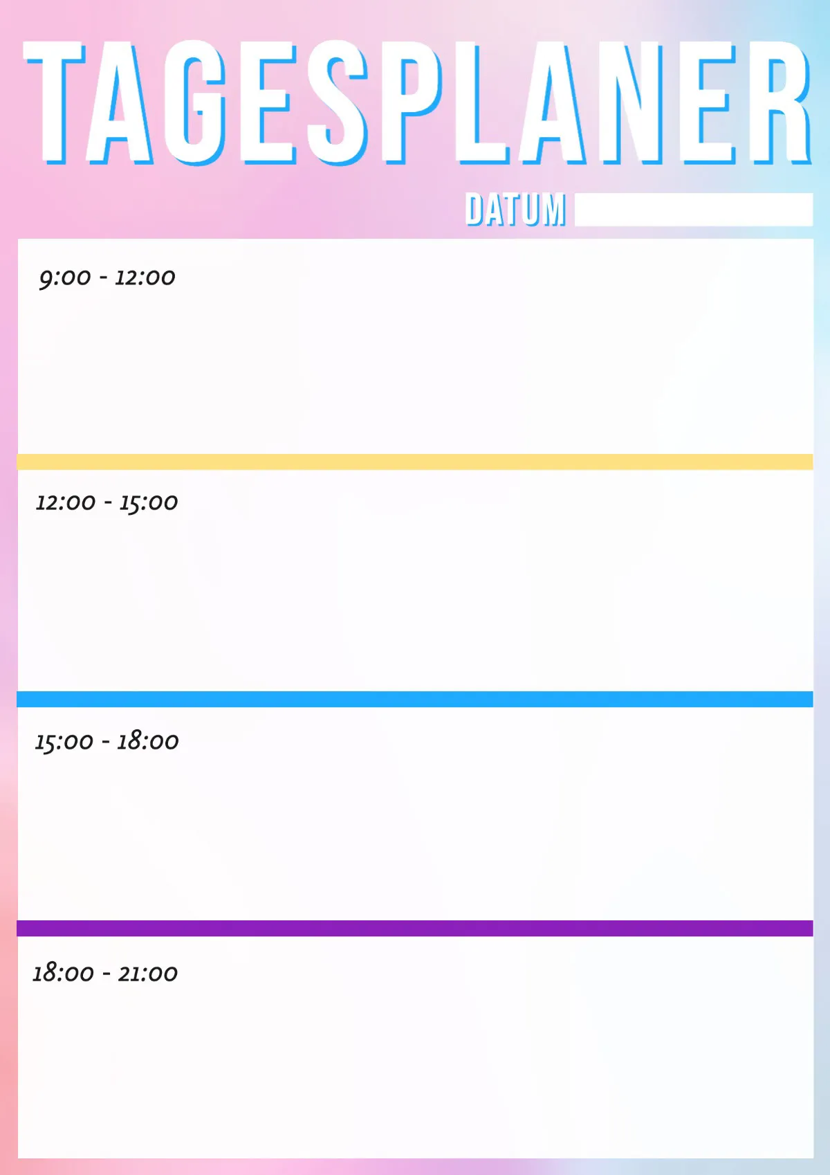 Pink Blue Gradient Colorful Daily Planner Worksheet
