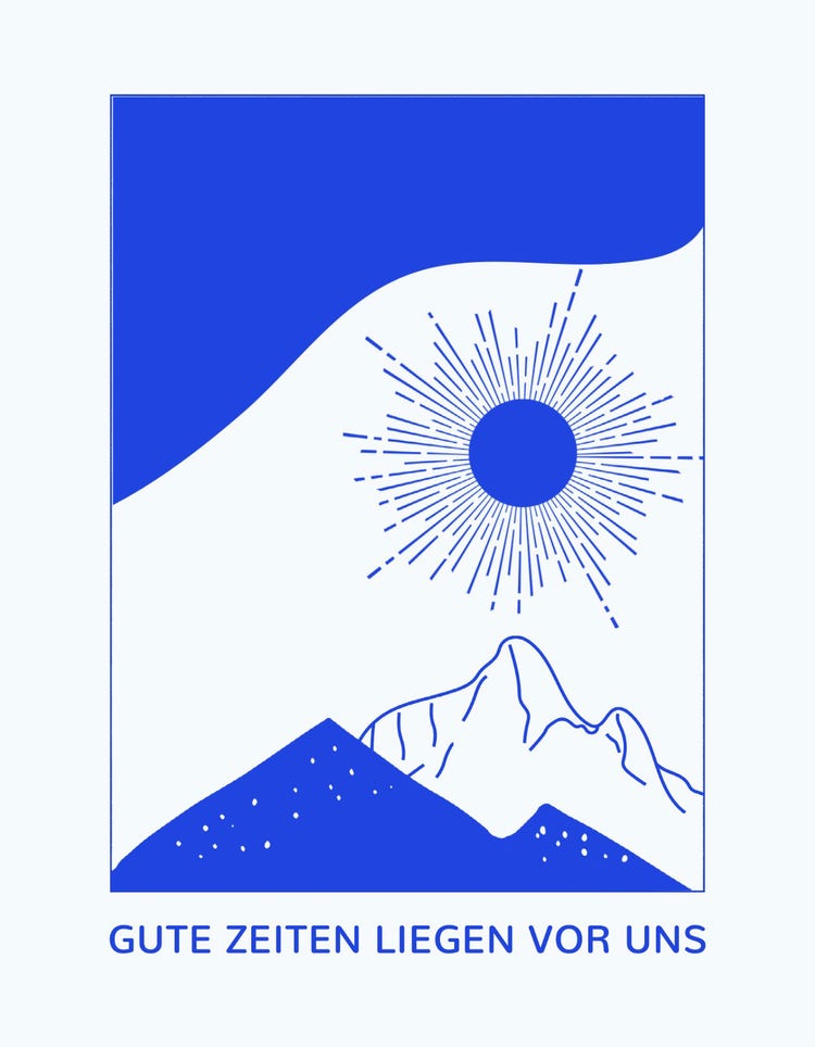 Blue Illustrated Mountain Landscape T-Shirt Design