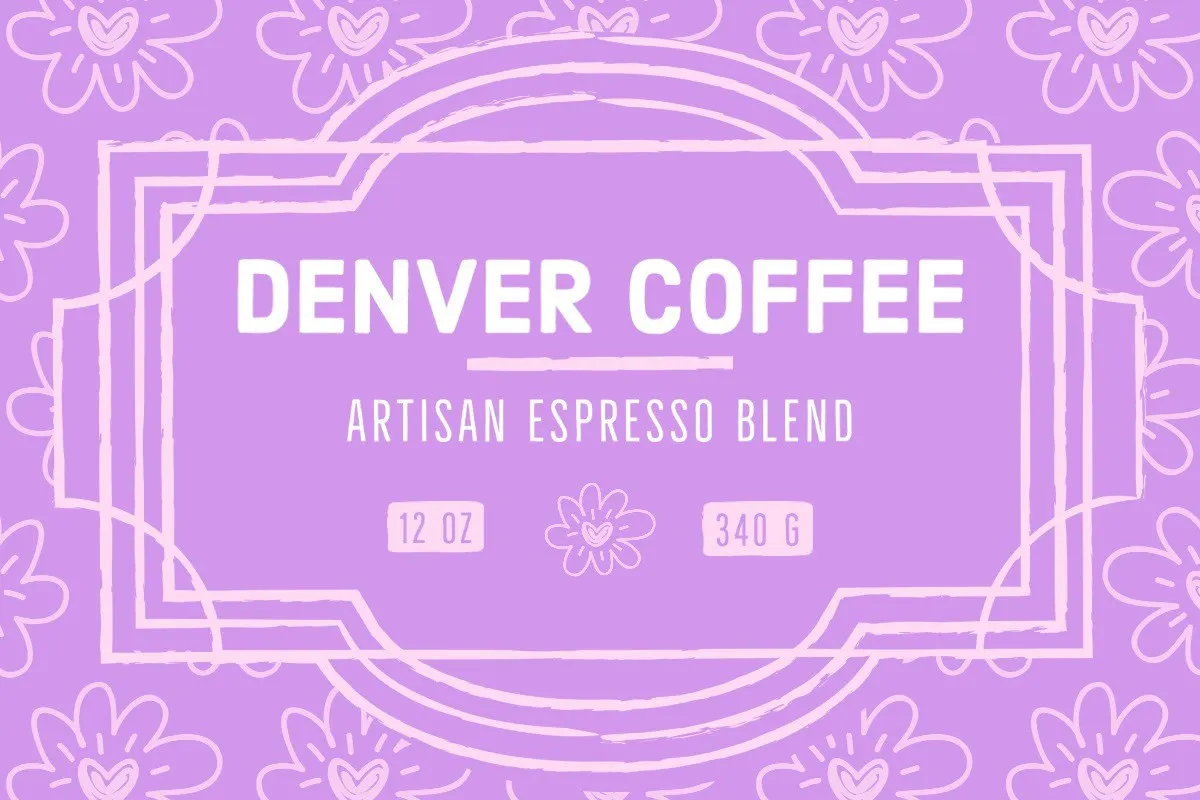 Purple and White Denver Coffee Espresso Blend Product Label
