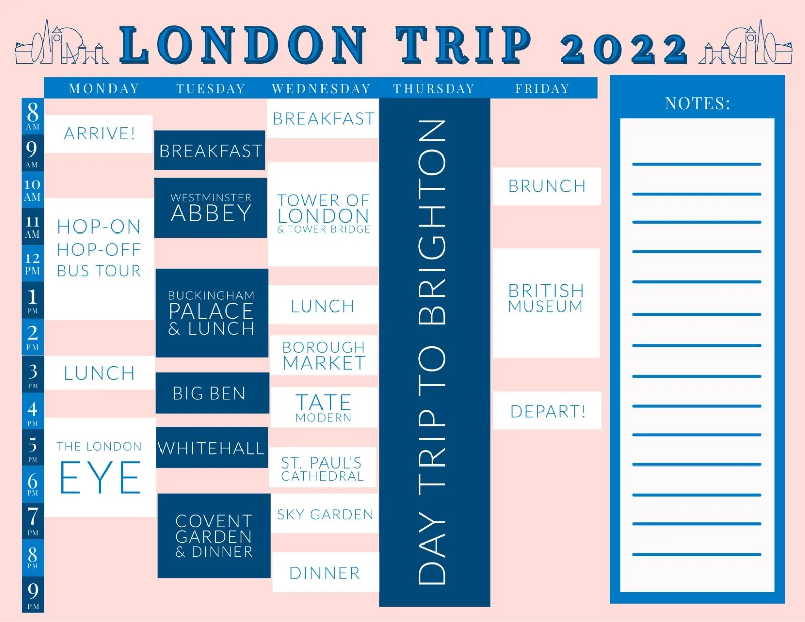 Pink and Blue Travel Timetable