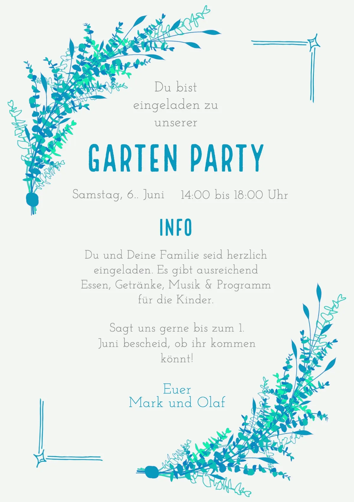 Blue Green Flower Invitation Card