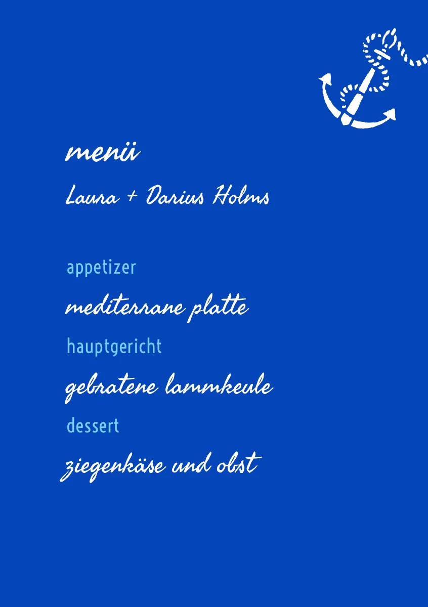 blue wedding menu 