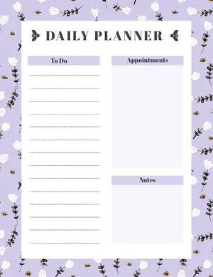 Purple Floral Daily Planner with To Do List Daily Planner 