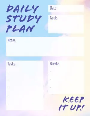Pink And Blue Clouds Daily Study Plan Letter Daily Planner 