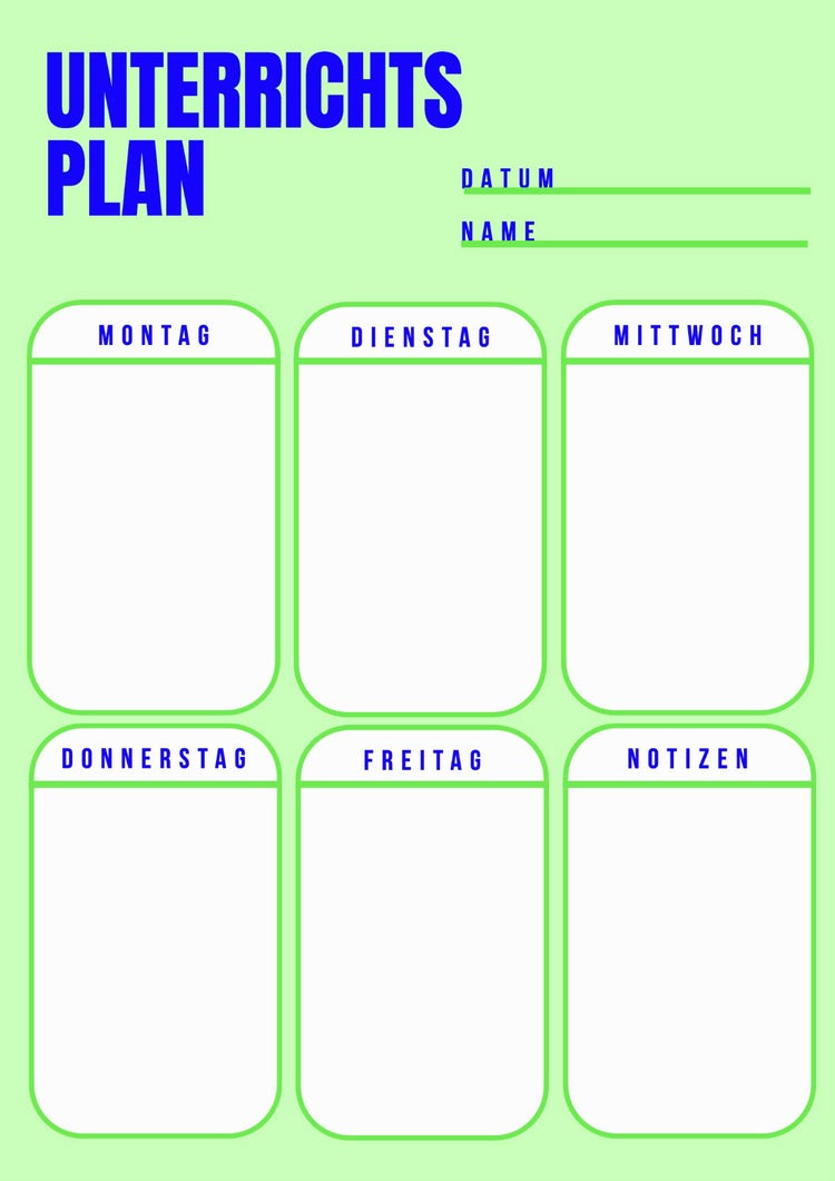 Green Blue White Simple Weekly Lesson Plan