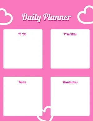 White and Pink Empty Daily Planner Card Daily Planner 