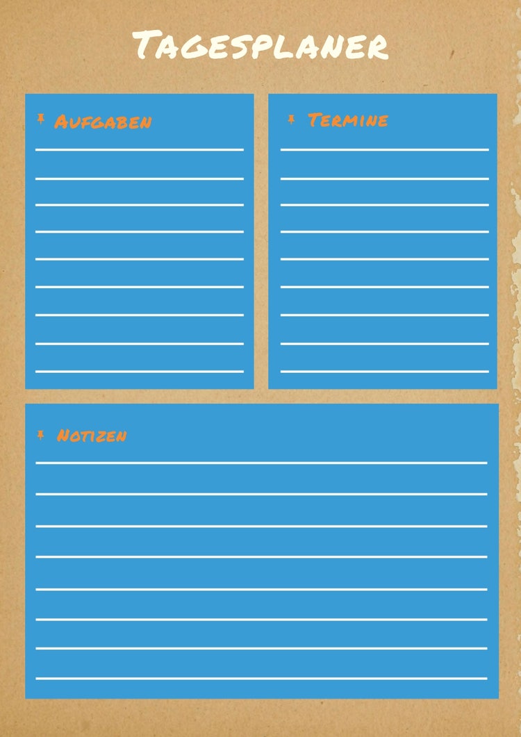 brown and blue daily tasks planner