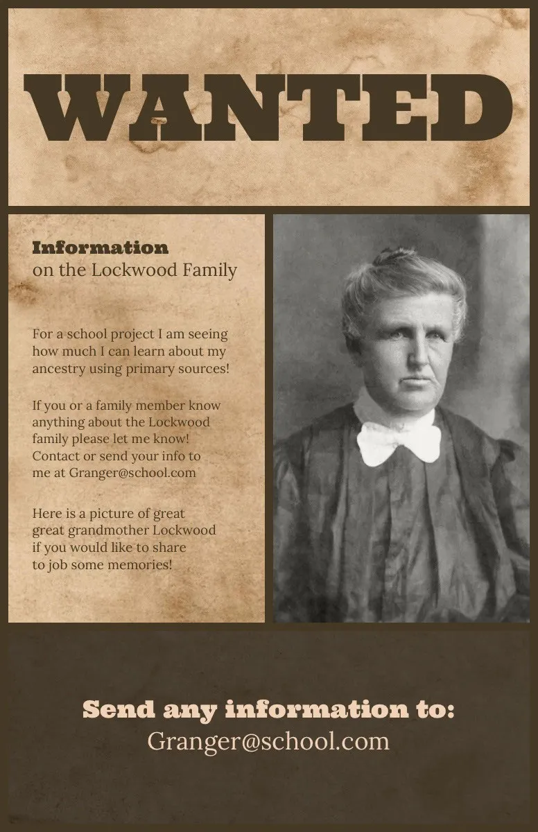 Brown Information for School Project Wanted Poster