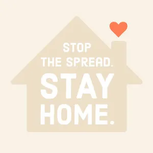 Beige Illustrated Stay Home Coronavirus Instagram Square Poster „Wir bleiben zuhause“