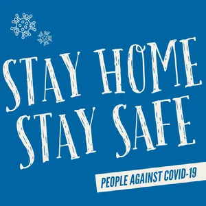 Blue and White, Stay Home, Stay Safe, Instagram Square Poster „Wir bleiben zuhause“