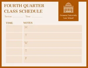 Brown University Law School Weekly Schedule College Schedule 