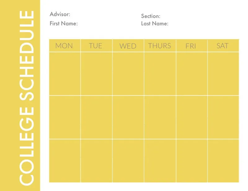 Yellow Weekly College Schedule