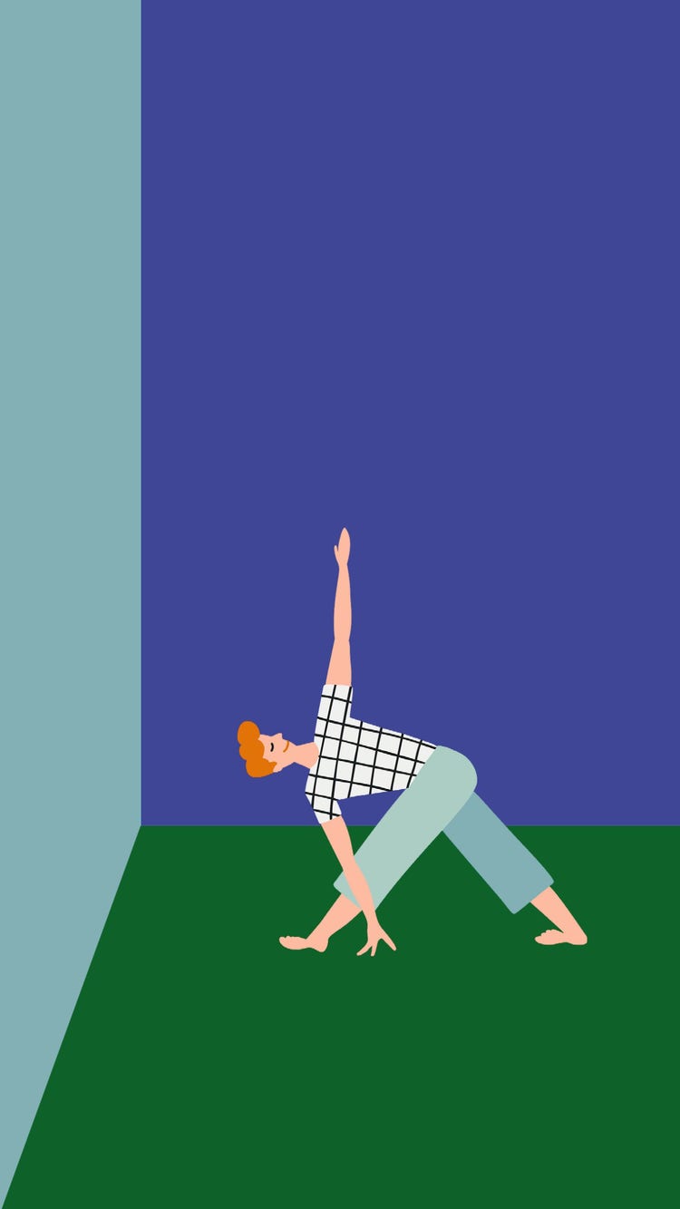 Blue Green Yoga Illustration Mobile Wallpaper