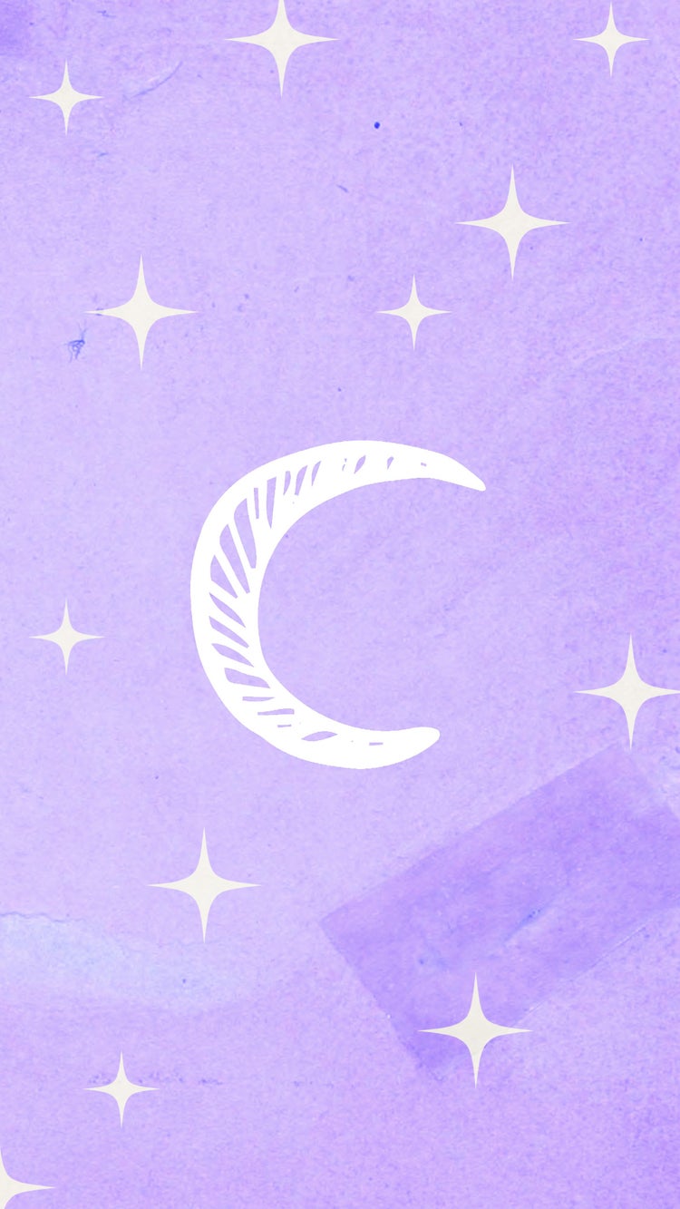 Purple White Visual Cute Illustrative Moon Wallpaper Mobile Background