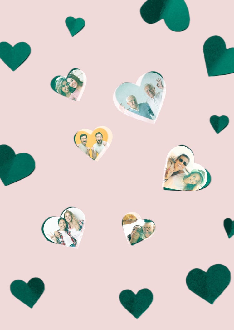 Pink and Green Paper Hearts Photo Collage Poster