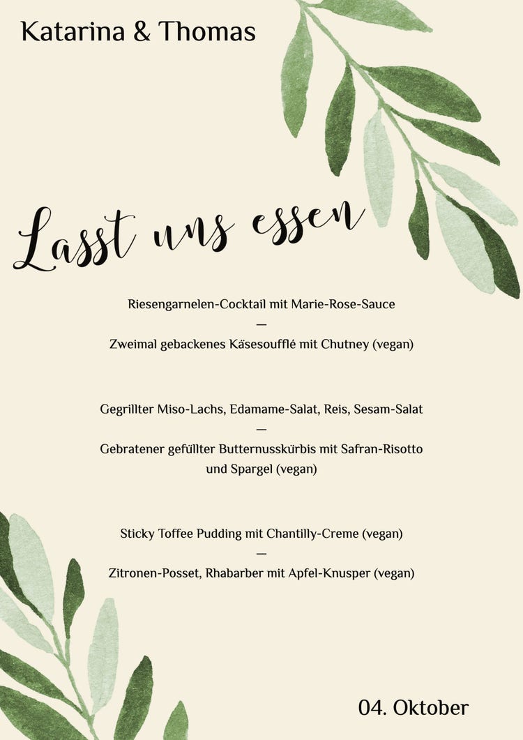 olive beige illustrated wedding menu