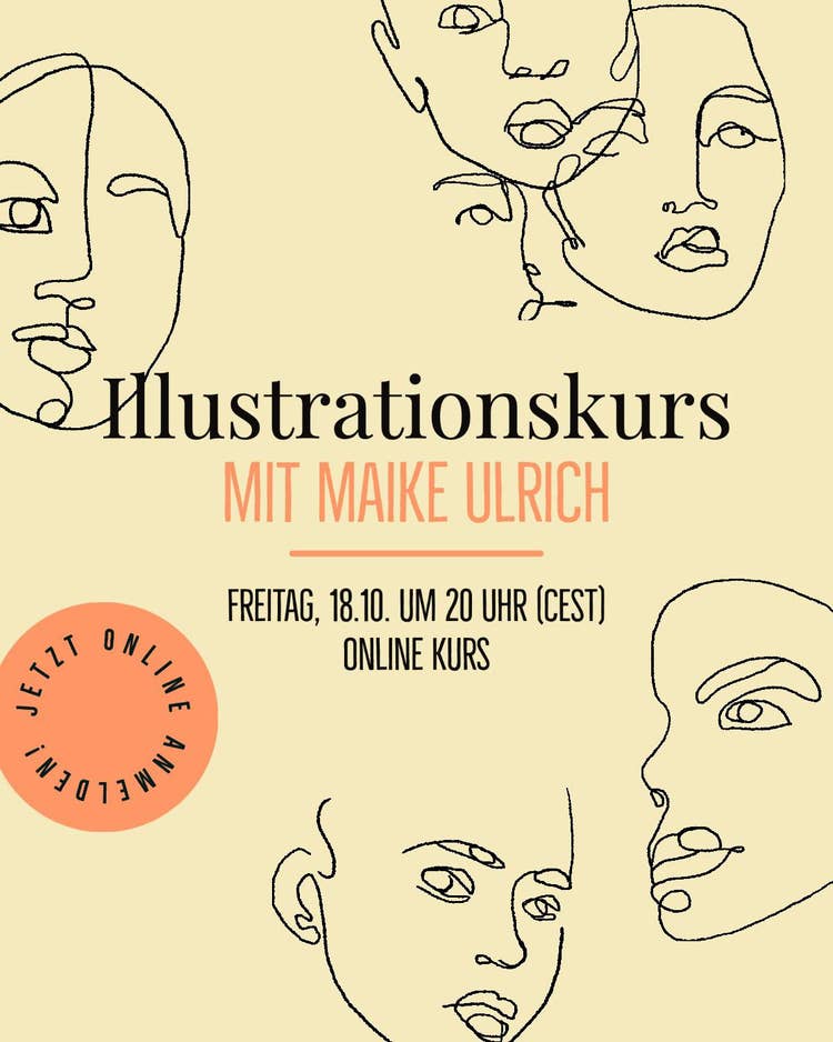 Yellow and Orange Instagram Portrait Post for Illustration Class with Line Art Illustrations of Faces