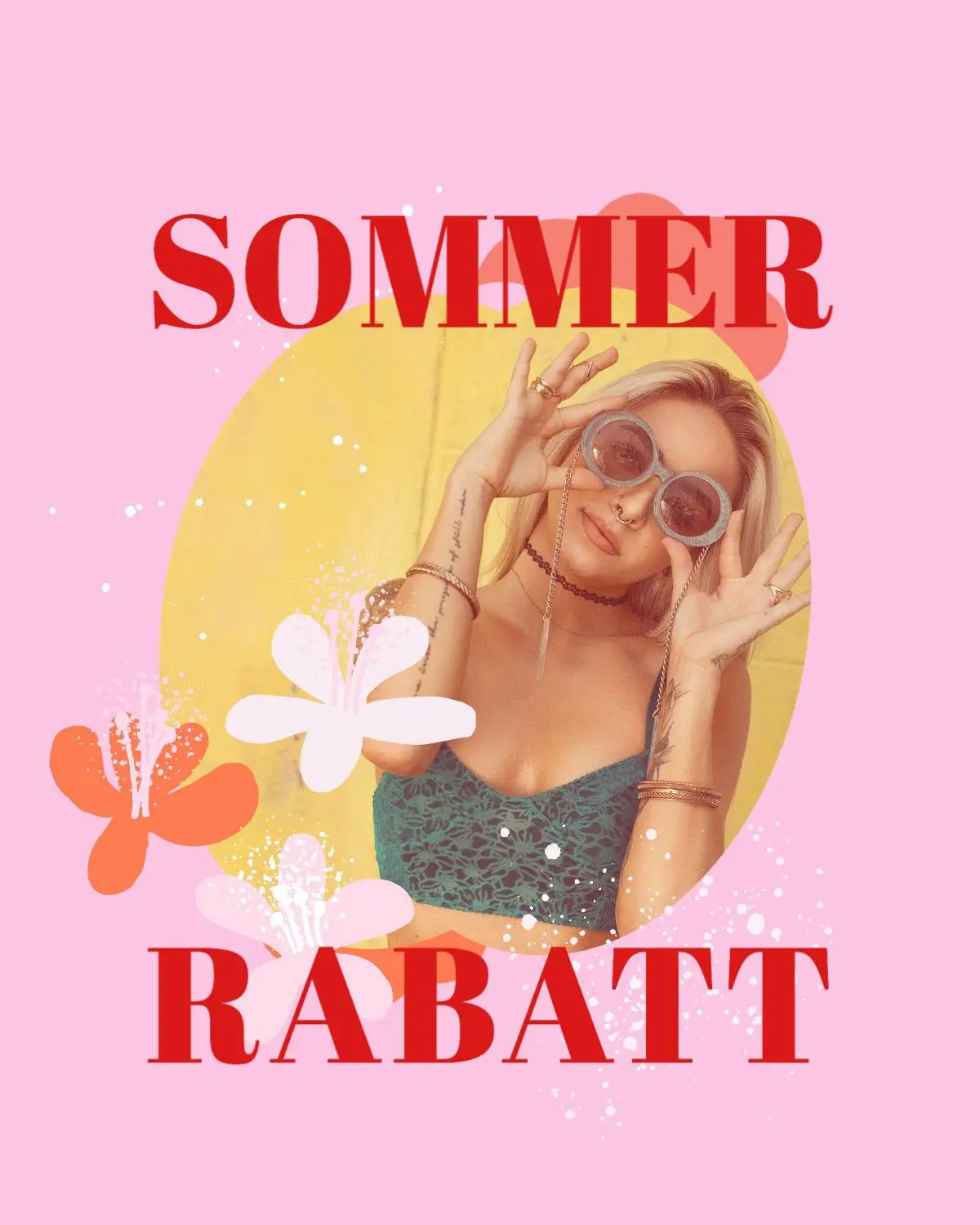 Rose Red Summer Woman Sunglasses Store Sale Instagram Portrait Ad