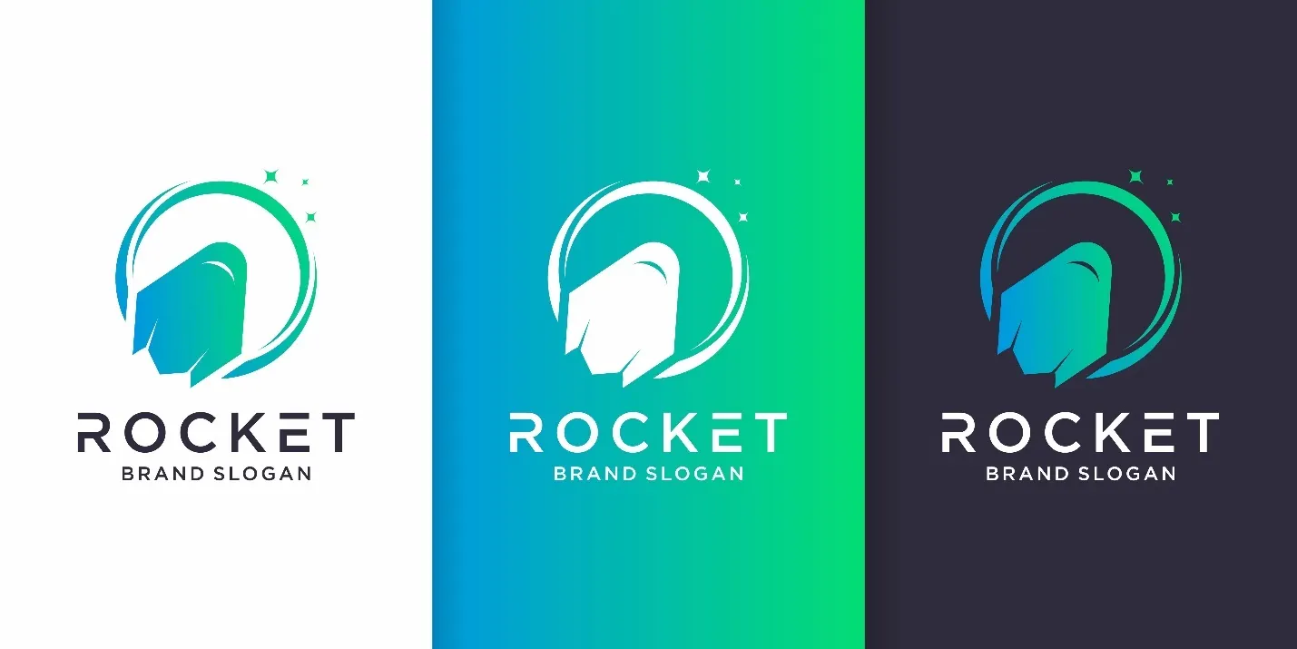 Drei Beispiele von Logos mit unterschiedlicher Schichtung von Farbverläufen.  