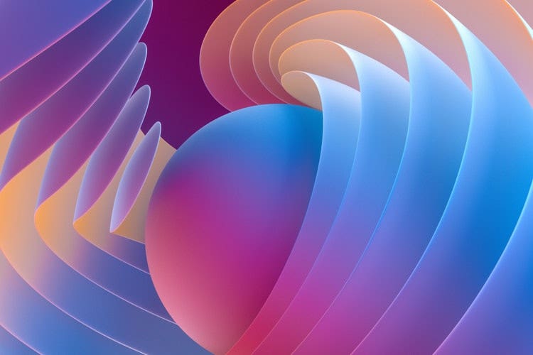 Graphic sphere with blue, purple, pink, and peach colors