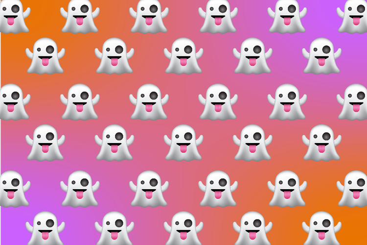 A pattern of cartoon ghosts Description automatically generated