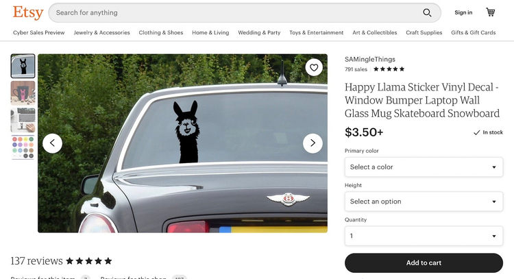 Llama sticker for car on Etsy