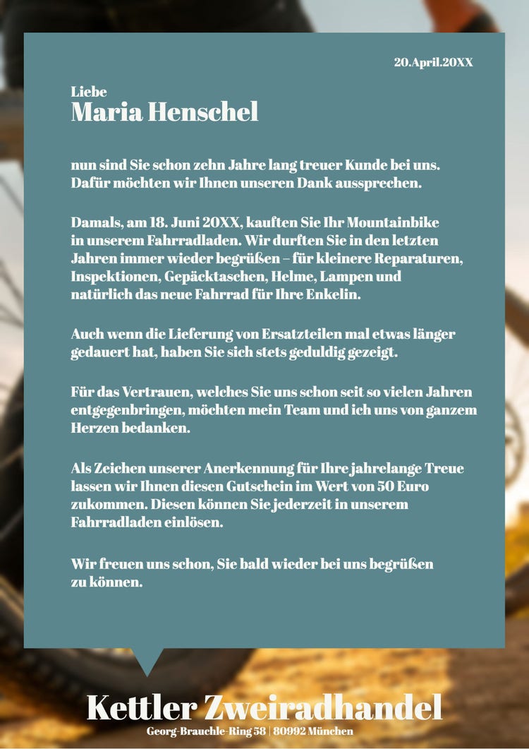 green bikeshop thank you letter