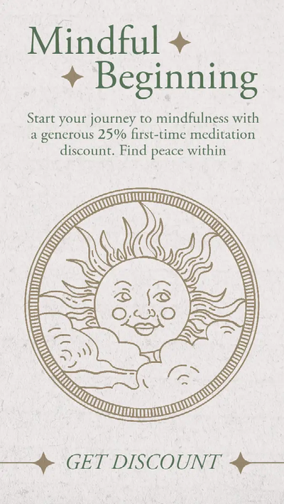 A social media marketing ad for a mindfulness and mediation company called Mindful Beginning with an icon of a smiling sun