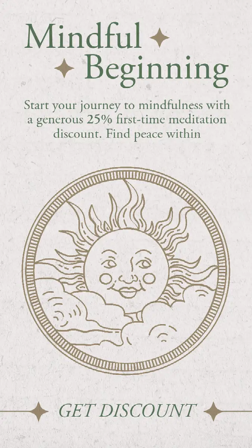 A social media marketing ad for a mindfulness and mediation company called Mindful Beginning with an icon of a smiling sun