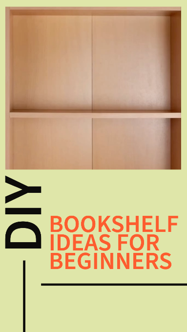 "DIY bookshelf ideas for beginners" against a sage green background with an image of a wooden bookshelf