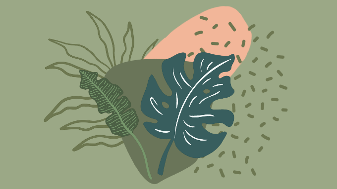 icons of plant leaves against a sage green background