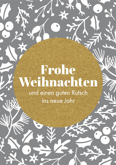 Golden Christmas and New Years Greeting Card with Festive Illustrations