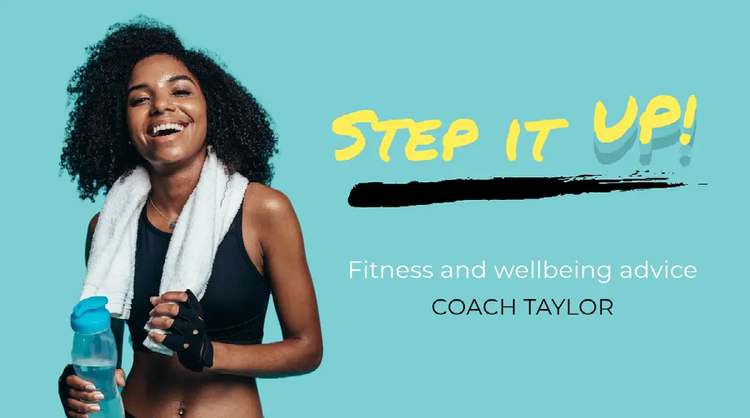 A Twitter social media marketing ad for a fitness and wellbeing advice coach with a person in workout gear with a towel and water smiling