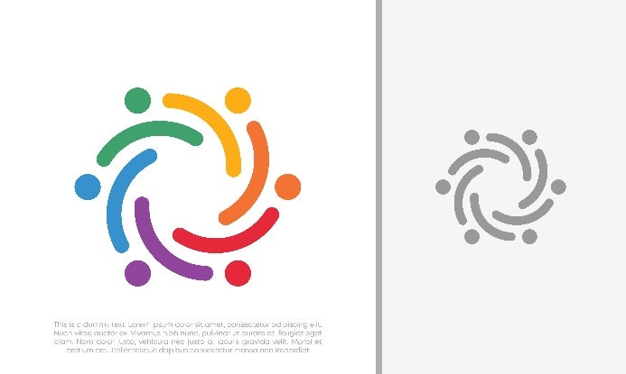 Buntes, geometrisches Logo und eine einfachere Version in Grautönen.  
