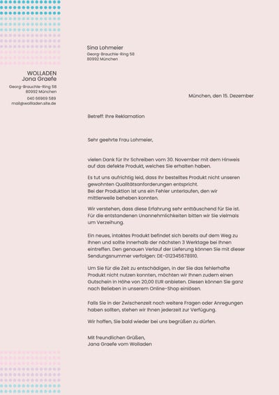 Pink with Dots Apology Letter to Customer