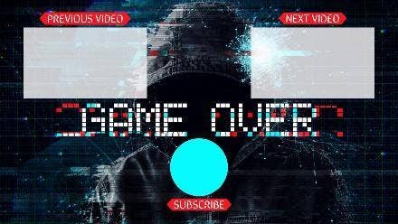 "Game Over" YouTube end screen with a sections for the previous video, next video, and a subscribe button