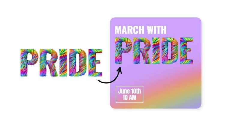 A rainbow colored text on a square sign Description automatically generated