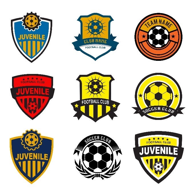 Neun Logo-Beispiele für einen Sportverein.  