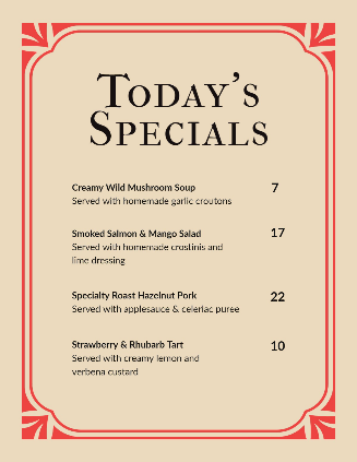 Red Art Deco Restaurant Specials Menu