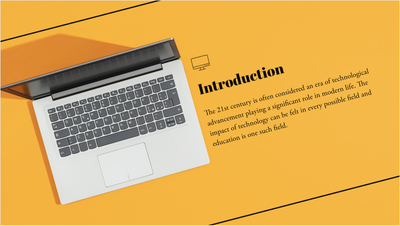 A computer on a yellow background Description automatically generated
