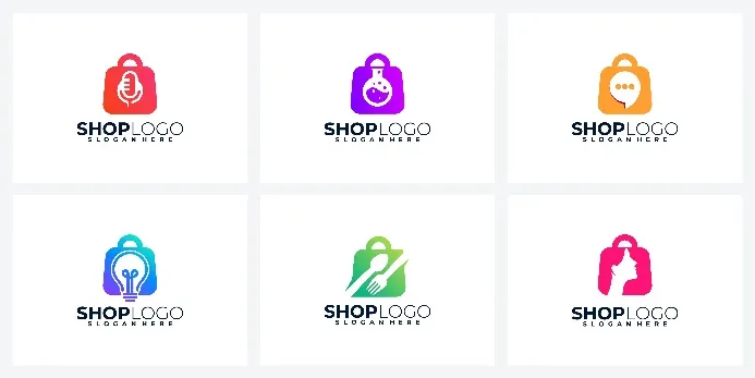 Sechs Beispiele von Logos mit unterschiedlichen Farbverläufen.  