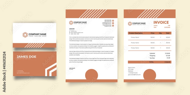 Professional creative company letterhead, invoice template and business card vector template, Branding identity template corporate company design, modern stationery pack with letterhead, invoice