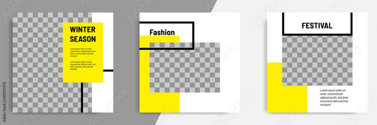 Minimal layout square banner in black yellow frame color. Editable geometric banner template for social media post, stories, story, flyer.