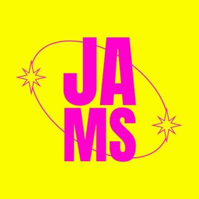 A yellow background with pink letters Description automatically generated