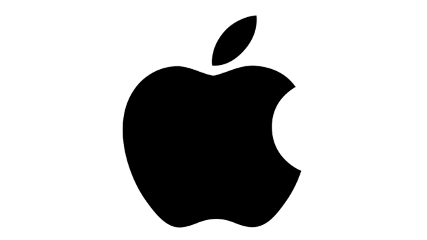 A black apple logo with a bite mark Description automatically generated