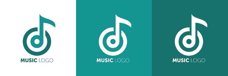 Drei Designs für eine Musiklogo in Grautönen.